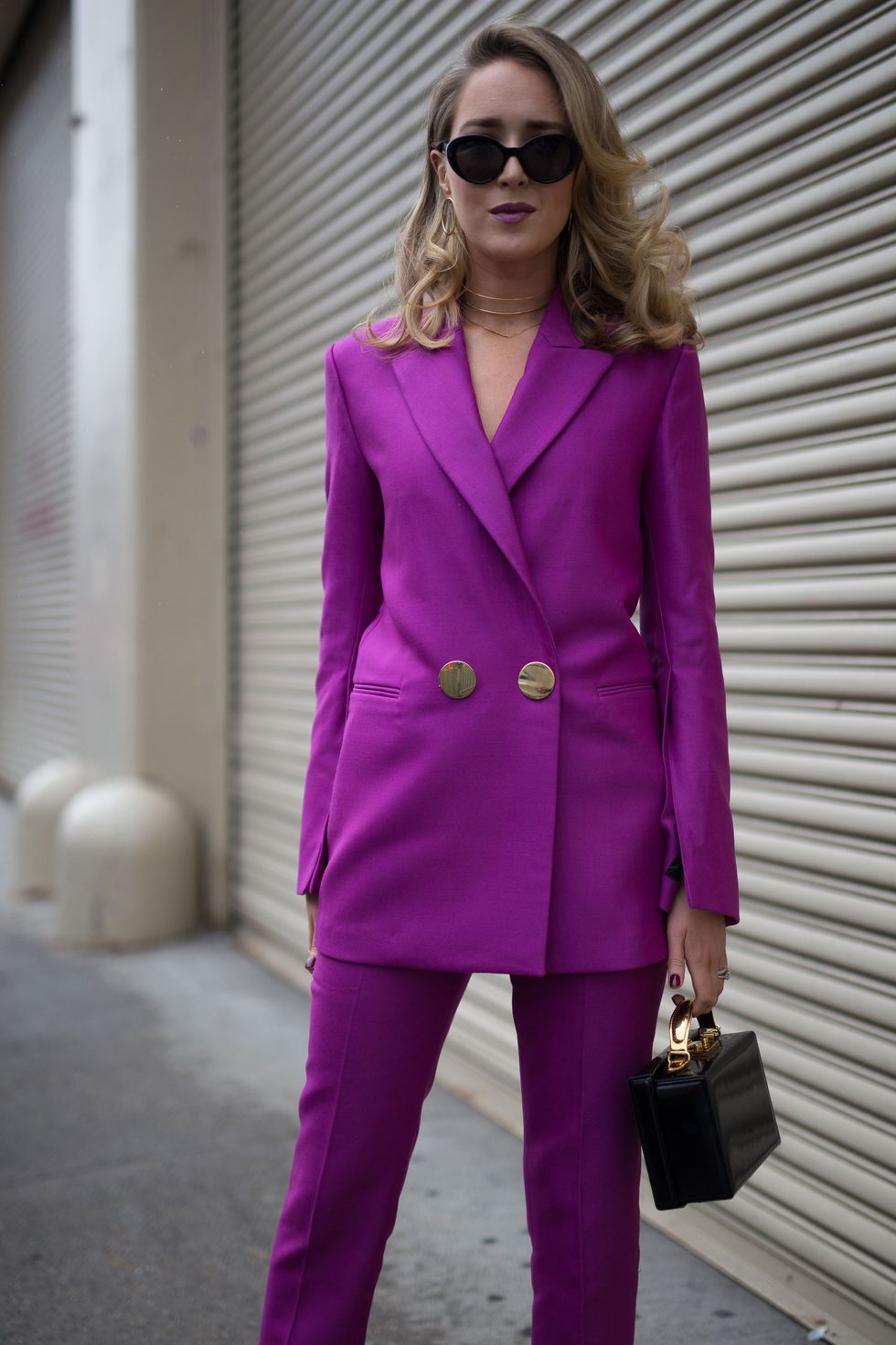 Clothing, Purple, Suit, Fashion, Pantsuit, Violet, Pink, Formal wear, Street fashion, Outerwear, 
