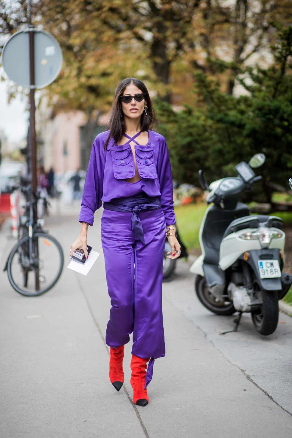 Street fashion, Purple, Clothing, Fashion, Pink, Violet, Outerwear, Footwear, Vehicle, Electric blue, 
