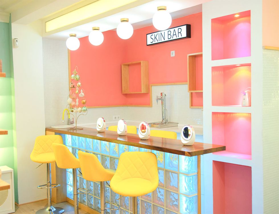 Room, Orange, Furniture, Yellow, Product, Pink, Property, Interior design, Wall, Kitchen, 