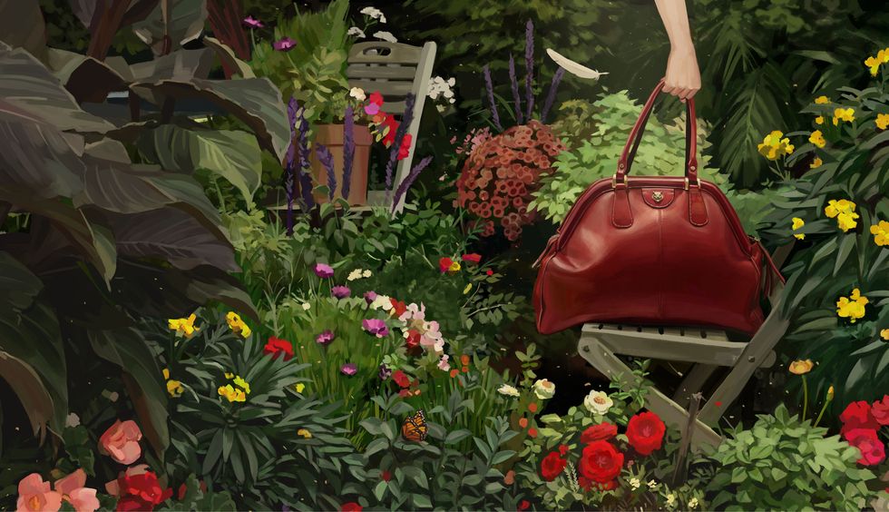 Red, Garden, Flower, Botany, Plant, Spring, Bag, Floral design, Landscape, Shrub, 