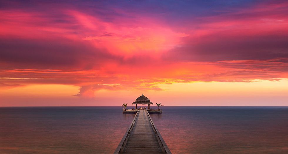 Sky, Horizon, Afterglow, Sunset, Sea, Pier, Sunrise, Red sky at morning, Morning, Natural landscape, 
