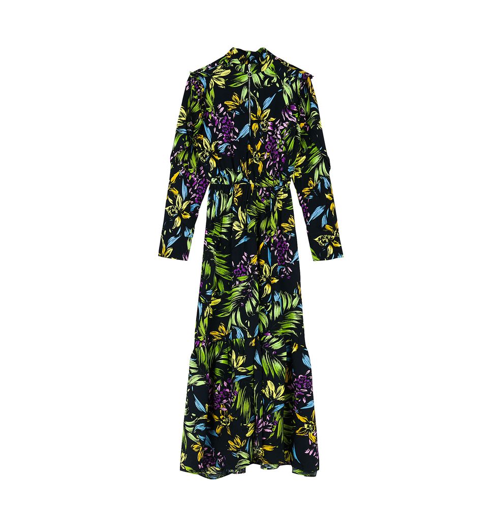 Clothing, Purple, Sleeve, Green, Violet, Robe, Dress, Yellow, Outerwear, Day dress, 