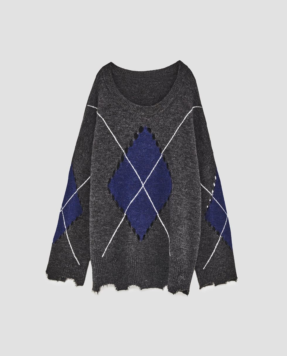 Clothing, Blue, Sleeve, Outerwear, Design, Pattern, T-shirt, Pattern, Sweater, Top, 