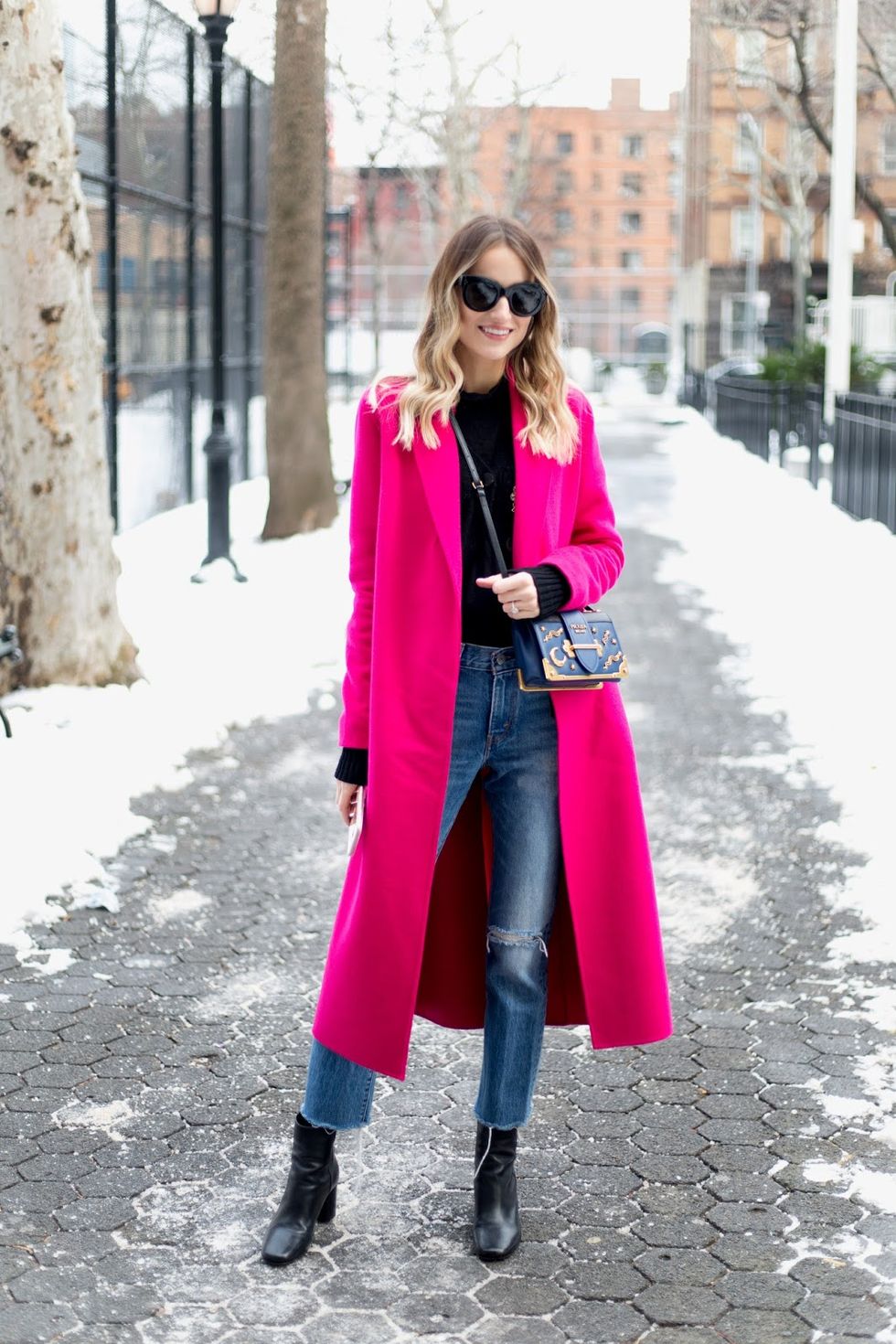 Clothing, Pink, Street fashion, Coat, Red, Fashion, Footwear, Magenta, Outerwear, Jeans, 