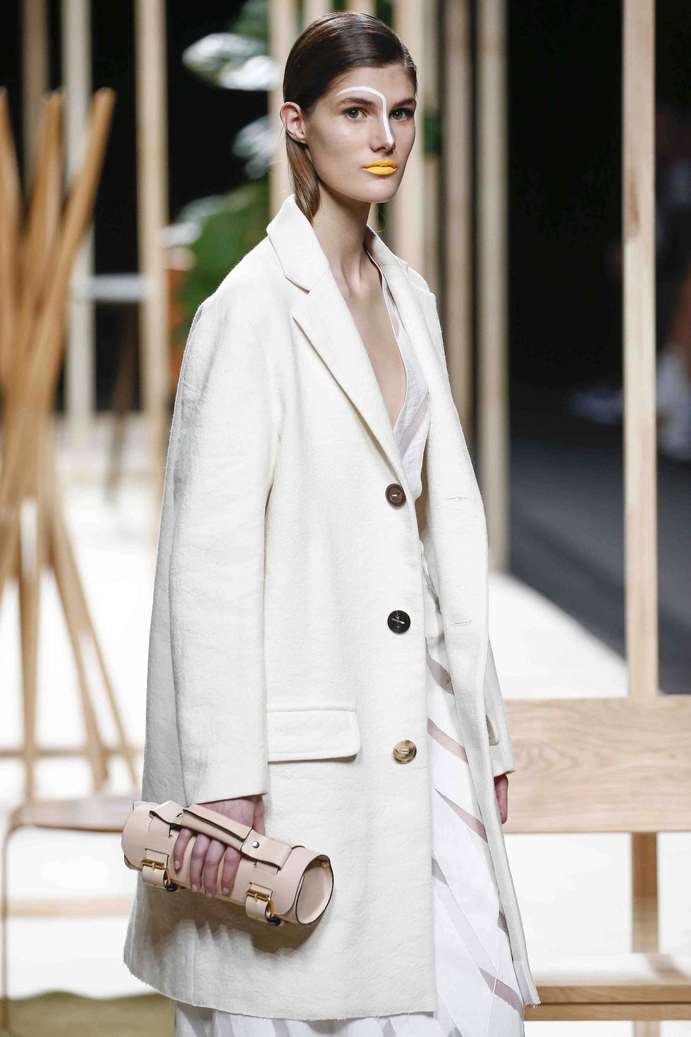 White, Clothing, Fashion model, Fashion, Street fashion, Outerwear, Coat, Beauty, Trench coat, Overcoat, 