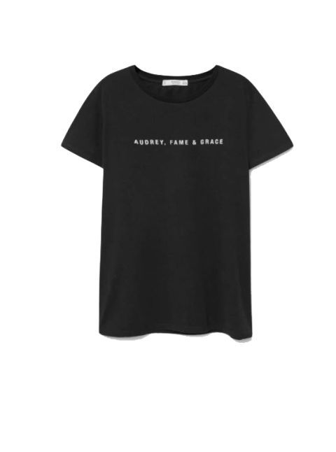 T-shirt, Clothing, Black, White, Sleeve, Top, Active shirt, Font, Crop top, Blouse, 