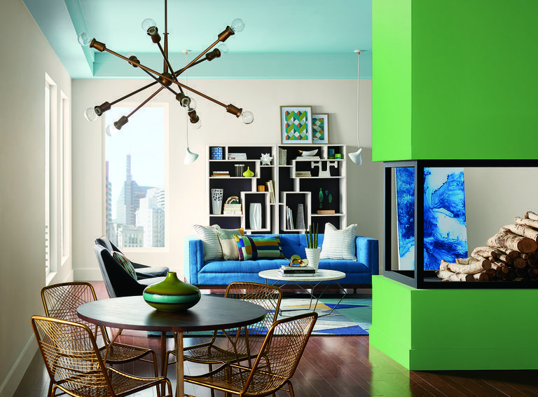 Green, Living room, Room, Interior design, Blue, Furniture, Turquoise, Wall, Ceiling, Property, 