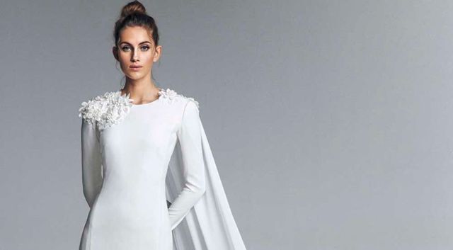 Fashion model, Clothing, White, Dress, Neck, Gown, Sleeve, Fashion, A-line, Shoulder, 