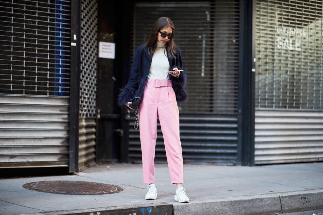 Pink, Clothing, Street fashion, White, Fashion, Snapshot, Jacket, Sportswear, Blazer, Jeans, 