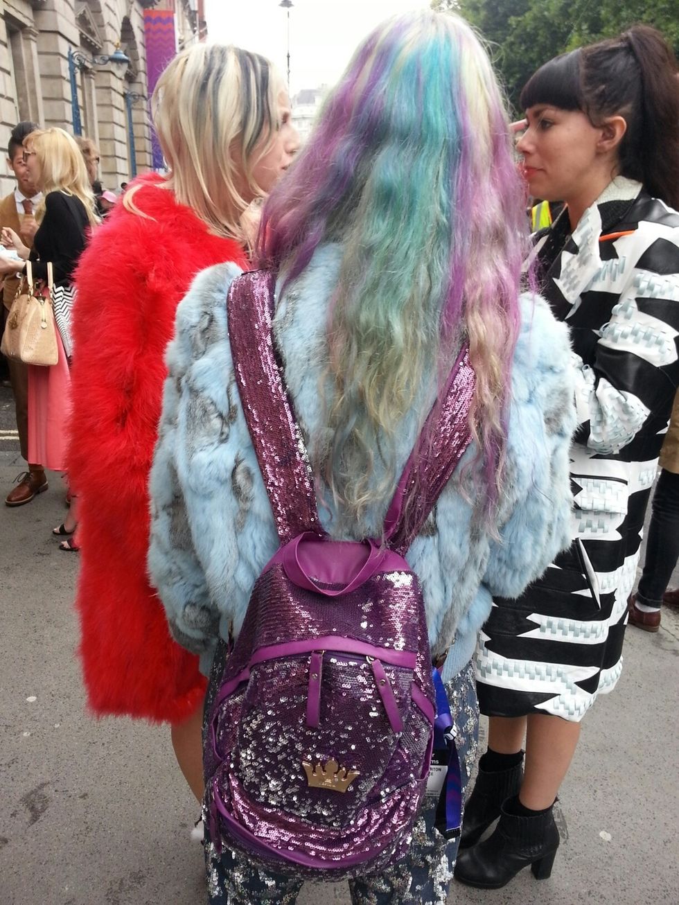 Hair, Textile, Magenta, Pink, Purple, Street fashion, Bag, Fashion, Luggage and bags, Violet, 
