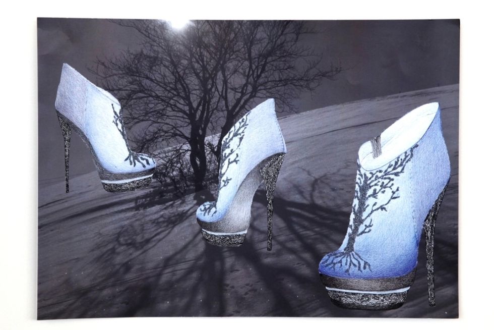 Still life photography, Boot, Walking shoe, Illustration, Silver, Natural material, Synthetic rubber, Dancing shoe, 
