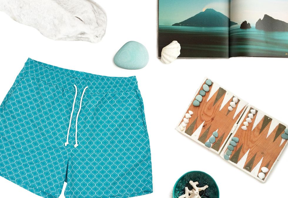 Blue, Textile, Turquoise, Teal, Aqua, Azure, Active shorts, Natural material, Trunks, Paint, 