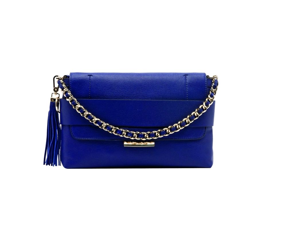 Blue, Bag, Electric blue, Cobalt blue, Azure, Shoulder bag, Majorelle blue, Leather, Silver, Chain, 