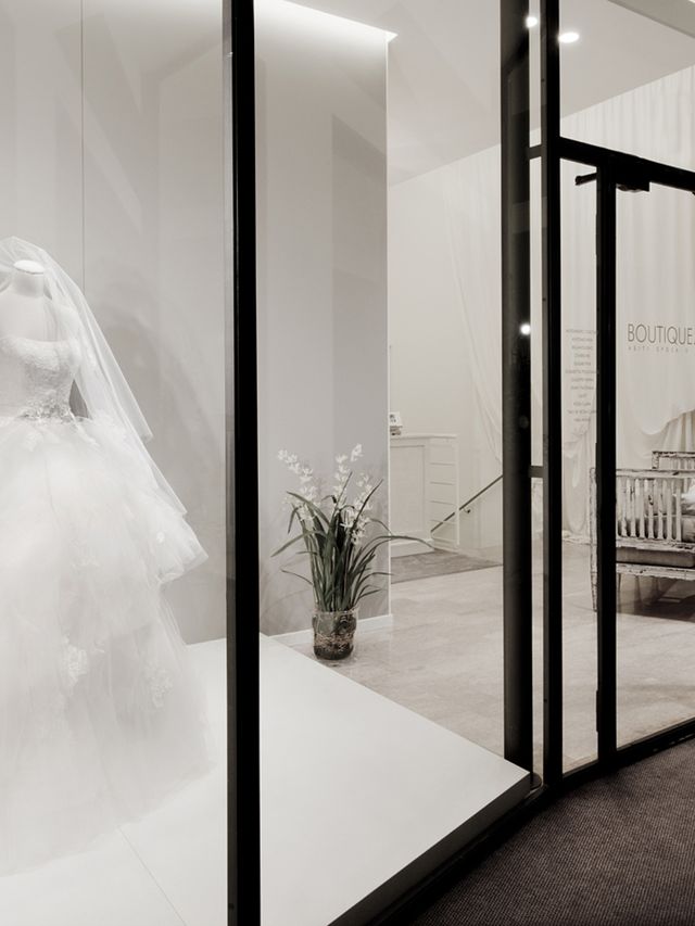 Bridal veil, Veil, Dress, Bridal clothing, Interior design, Glass, Floor, Transparent material, Fixture, Bride, 