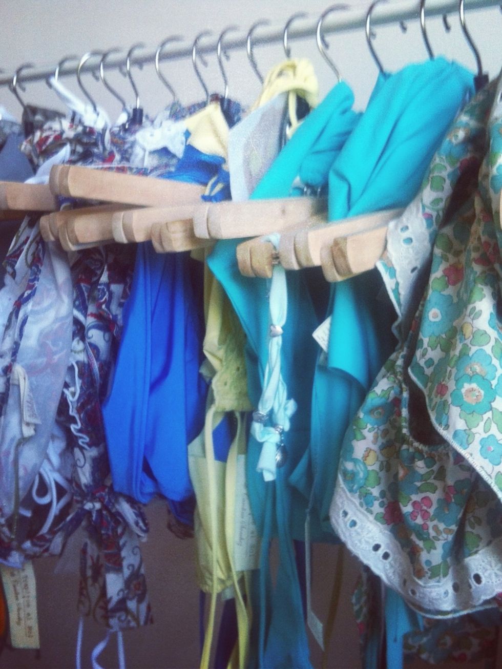 Textile, Collection, Fashion design, Retail, Clothes hanger, Day dress, Pattern, 