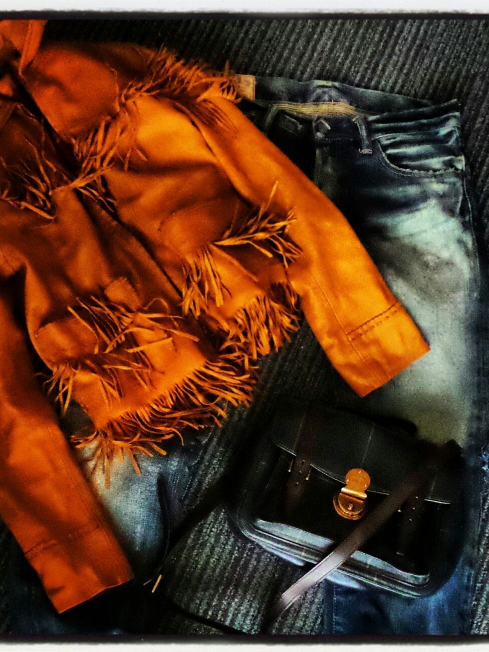 Denim, Textile, Pocket, Orange, Fashion, Tan, Leather, Bag, Button, Fashion design, 