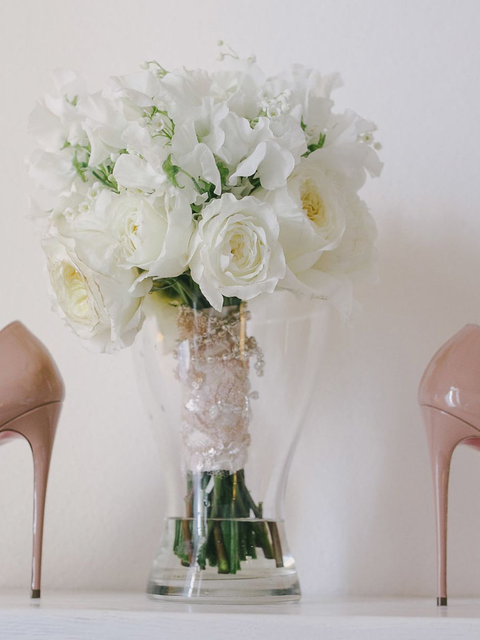 Footwear, High heels, Petal, Bouquet, Flower, Pink, Cut flowers, Sandal, Basic pump, Still life photography, 