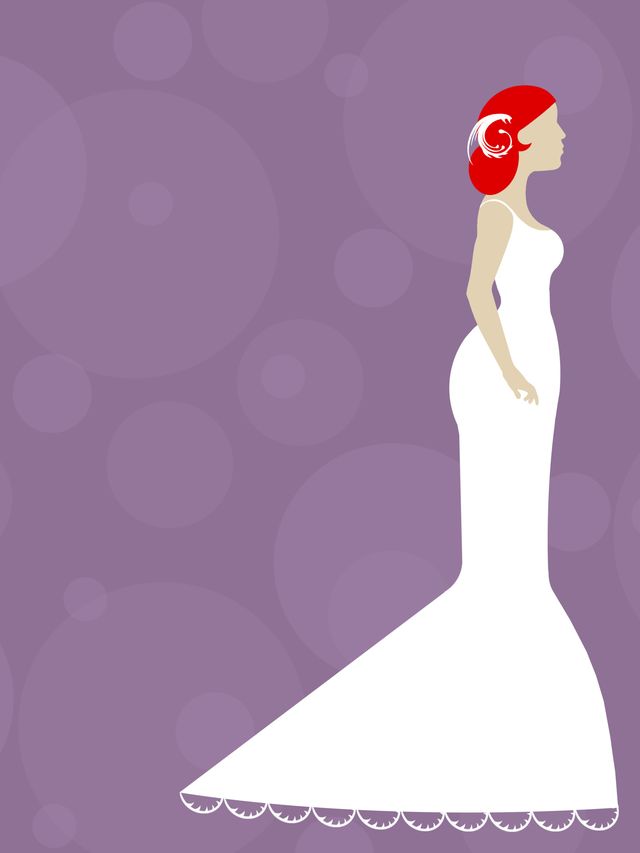 Dress, Gown, Animation, Pattern, Wedding dress, Red hair, One-piece garment, Graphics, Costume design, Illustration, 