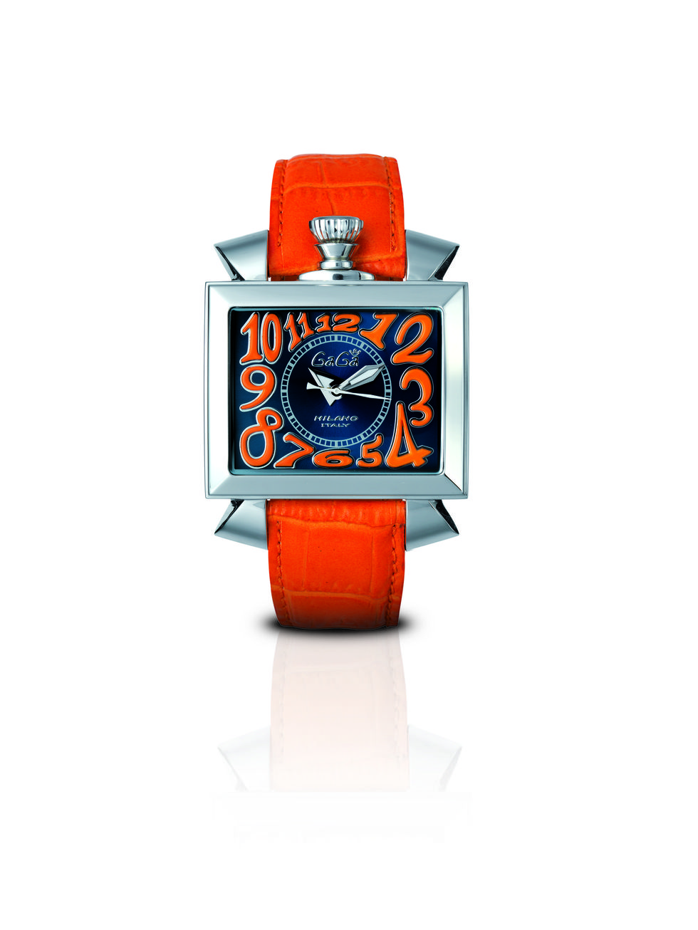Product, Orange, Watch, Display device, Clock, Rectangle, Analog watch, Strap, Still life photography, Square, 