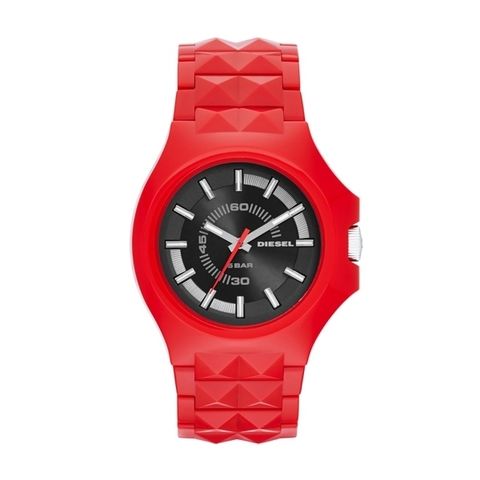 Product, Analog watch, Watch, Red, Wrist, Glass, Watch accessory, Fashion accessory, Font, Orange, 