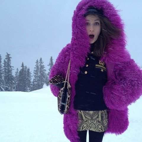 Winter, Purple, Textile, Magenta, Violet, Fur clothing, Jacket, Pink, Costume accessory, Natural material, 