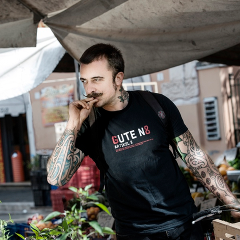 Human body, Facial hair, Elbow, Beard, Cool, Moustache, Glove, Bracelet, Tattoo, Active shirt, 