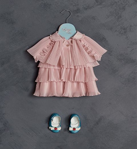 Product, Sleeve, Collar, Baby & toddler clothing, Pattern, Embellishment, Day dress, One-piece garment, Peach, Illustration, 