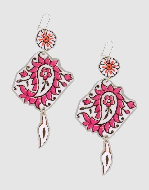 Earrings, Red, Pink, Magenta, Jewellery, Fashion accessory, Body jewelry, Fashion, Art, Natural material, 