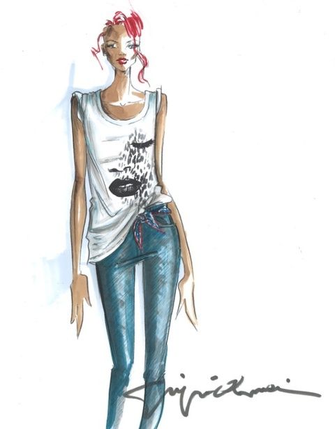 Human body, Denim, Shoulder, Jeans, Joint, Standing, Knee, Art, Sleeveless shirt, Fashion illustration, 