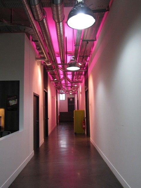 Lighting, Interior design, Floor, Wall, Ceiling, Magenta, Light fixture, Flooring, Pink, Room, 