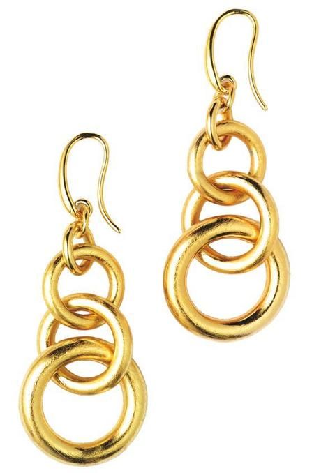 Earrings, Metal, Fashion accessory, Natural material, Body jewelry, Chain, Circle, Gold, Spiral, Brass, 