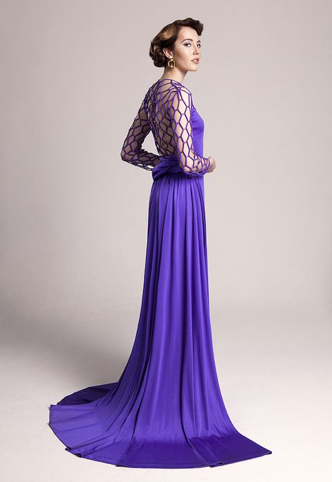 Clothing, Sleeve, Shoulder, Purple, Textile, Dress, Formal wear, Violet, Gown, Style, 