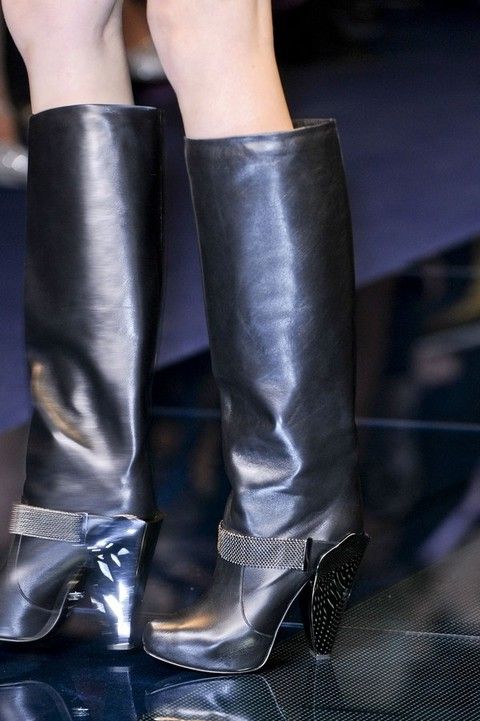 Fashion, Leather, Silver, Boot, Synthetic rubber, Knee-high boot, 