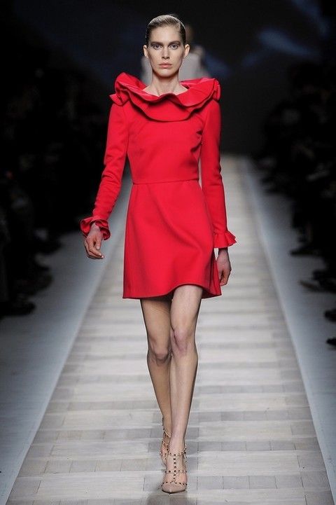 Clothing, Fashion show, Sleeve, Human leg, Shoulder, Joint, Dress, Red, Style, One-piece garment, 
