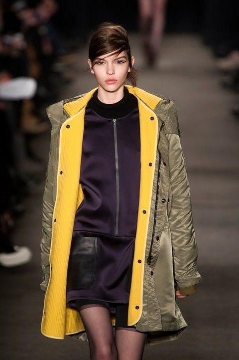 Yellow, Sleeve, Jacket, Coat, Outerwear, Fashion show, Overcoat, Fashion model, Street fashion, Fashion, 