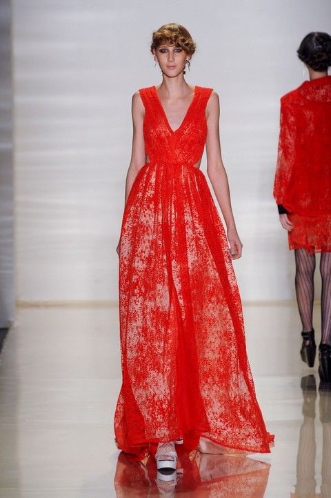 Shoulder, Red, Textile, Dress, One-piece garment, Style, Formal wear, Fashion show, Fashion model, Runway, 