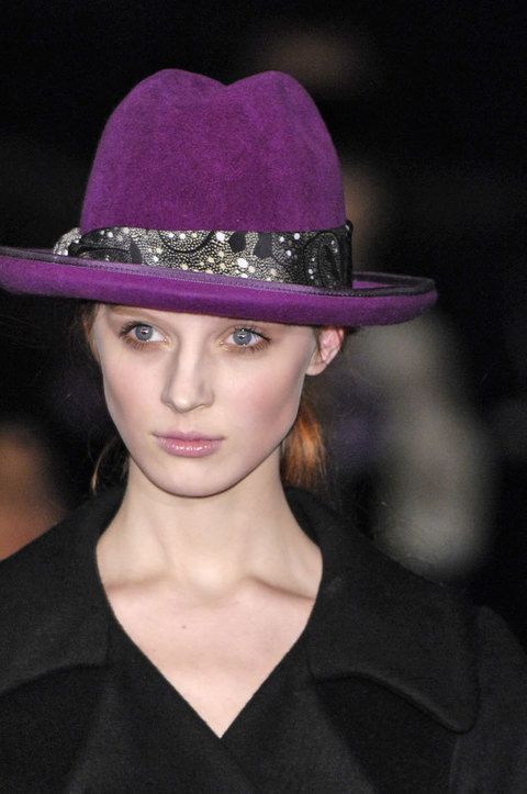 Lip, Hat, Chin, Eyebrow, Purple, Collar, Violet, Style, Fashion accessory, Headgear, 