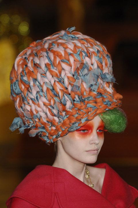 Lip, Headgear, Orange, Fashion, Pattern, Bonnet, Peach, Wool, Portrait photography, Portrait, 