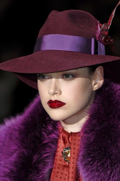 Lip, Hat, Purple, Violet, Magenta, Pink, Fashion accessory, Headgear, Fur clothing, Costume accessory, 