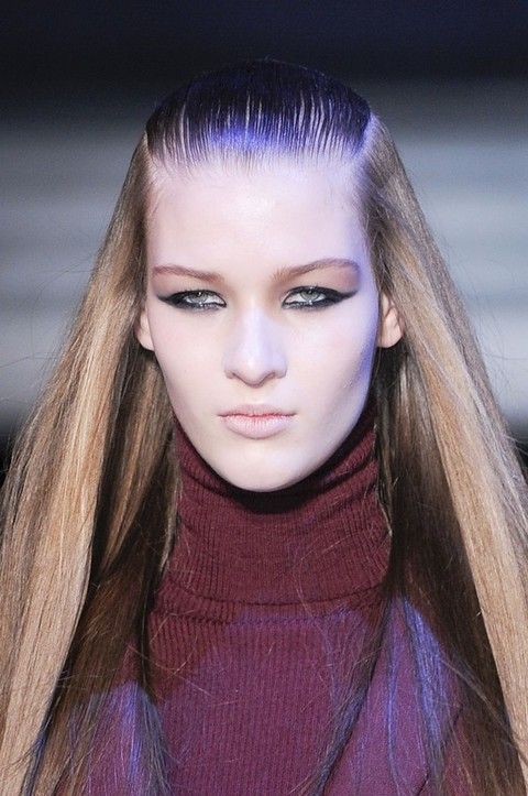 Nose, Lip, Hairstyle, Eye, Skin, Eyebrow, Eyelash, Purple, Style, Eye shadow, 