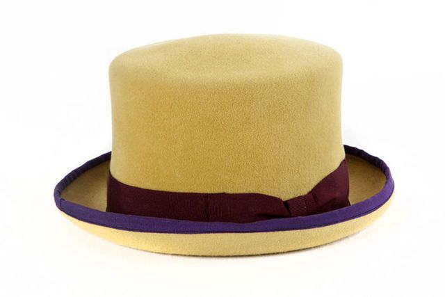Yellow, Hat, Headgear, Violet, Costume accessory, Purple, Rectangle, Beige, Costume hat, Khaki, 