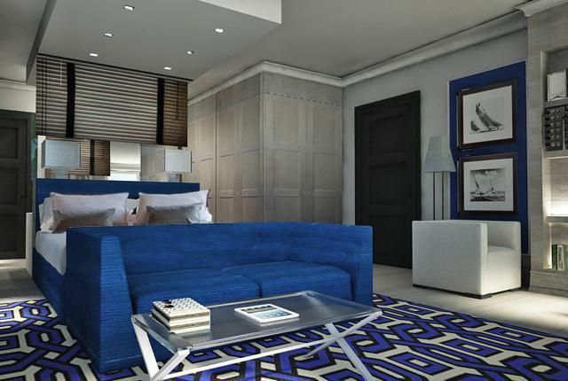 Blue, Interior design, Room, Floor, Flooring, Wall, Couch, Living room, Furniture, Ceiling, 