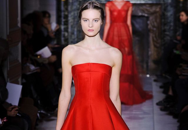 Strapless dress, Shoulder, Dress, Red, Style, Fashion model, One-piece garment, Gown, Waist, Cocktail dress, 