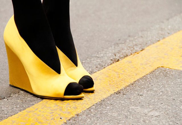 Yellow, High heels, Road surface, Asphalt, Court shoe, Basic pump, Street fashion, Beige, Sandal, Tar, 