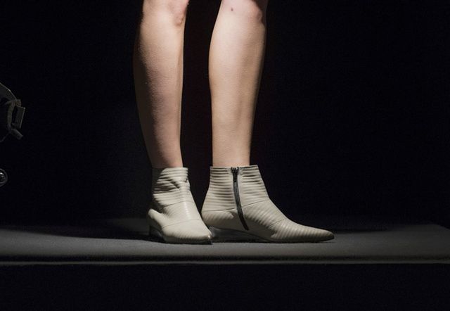 Human leg, Shoe, Joint, Grey, Calf, Foot, Ankle, Silver, Still life photography, Ballet shoe, 