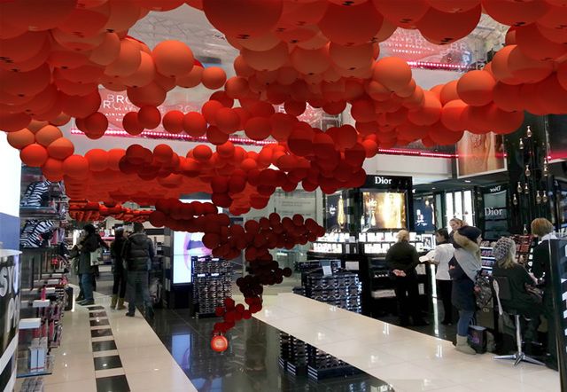 Red, Lantern, Customer, Retail, Trade, Shopping mall, Decoration, Business, Chinese new year, Food court, 