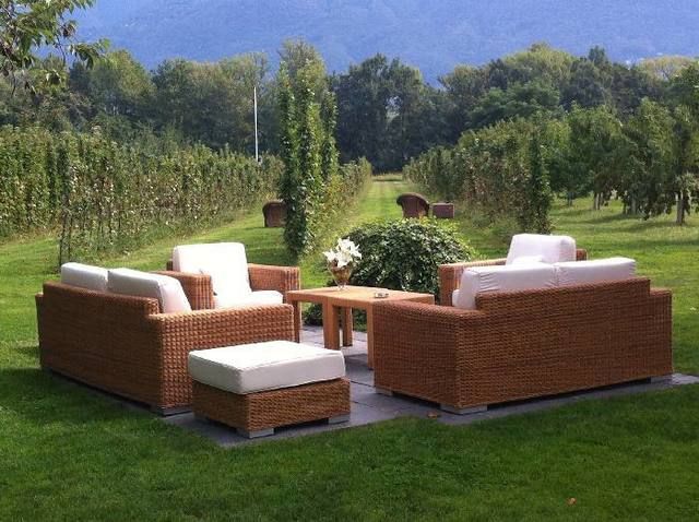 Tree, Outdoor sofa, Outdoor furniture, Land lot, Couch, Wicker, Shrub, Rectangle, studio couch, Garden, 