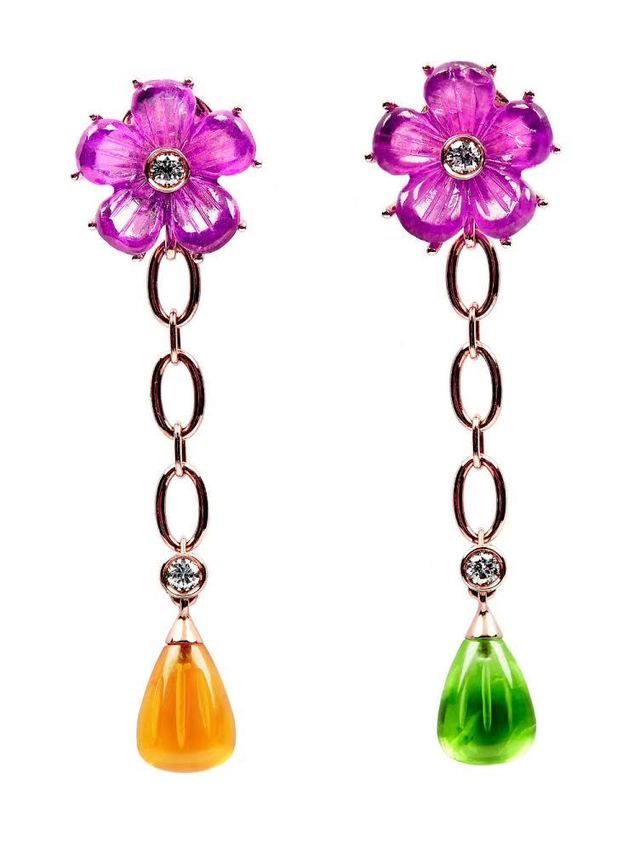 Earrings, Magenta, Purple, Fashion accessory, Pink, Natural material, Amber, Violet, Jewellery, Body jewelry, 