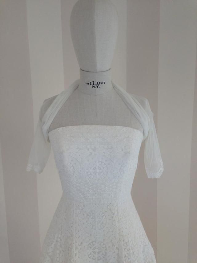 Dress, Product, Sleeve, Shoulder, White, Style, Pattern, Wedding dress, One-piece garment, Gown, 
