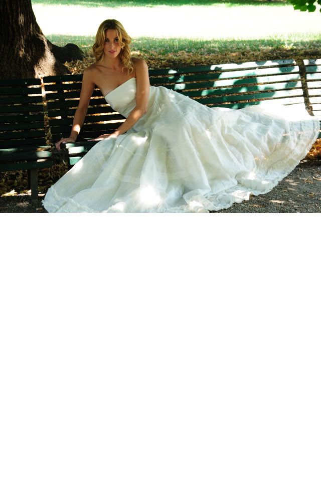 Dress, Bridal clothing, White, Gown, Wedding dress, Formal wear, Bride, Strapless dress, Bridal party dress, Waist, 